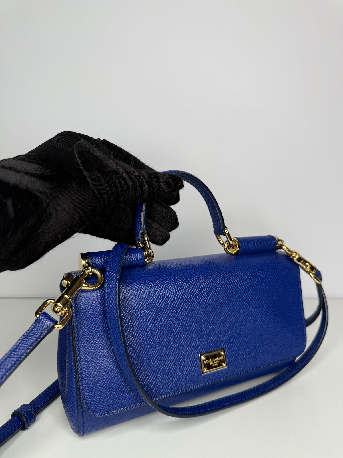Dolce Gabbana Mini Miss Sicily Blue Dauphine Leather Crossbody Bag