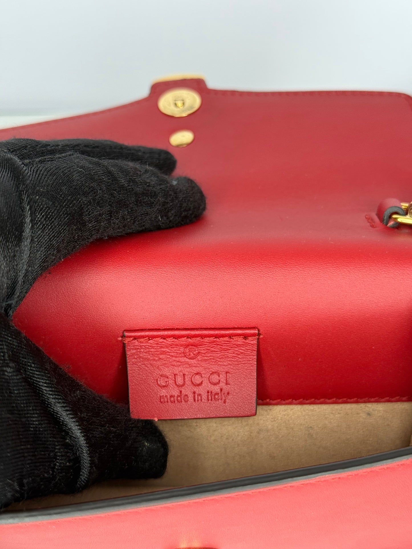 Gucci Mini Sylvie Red Leather Web Signature Chain Crossbody Bag