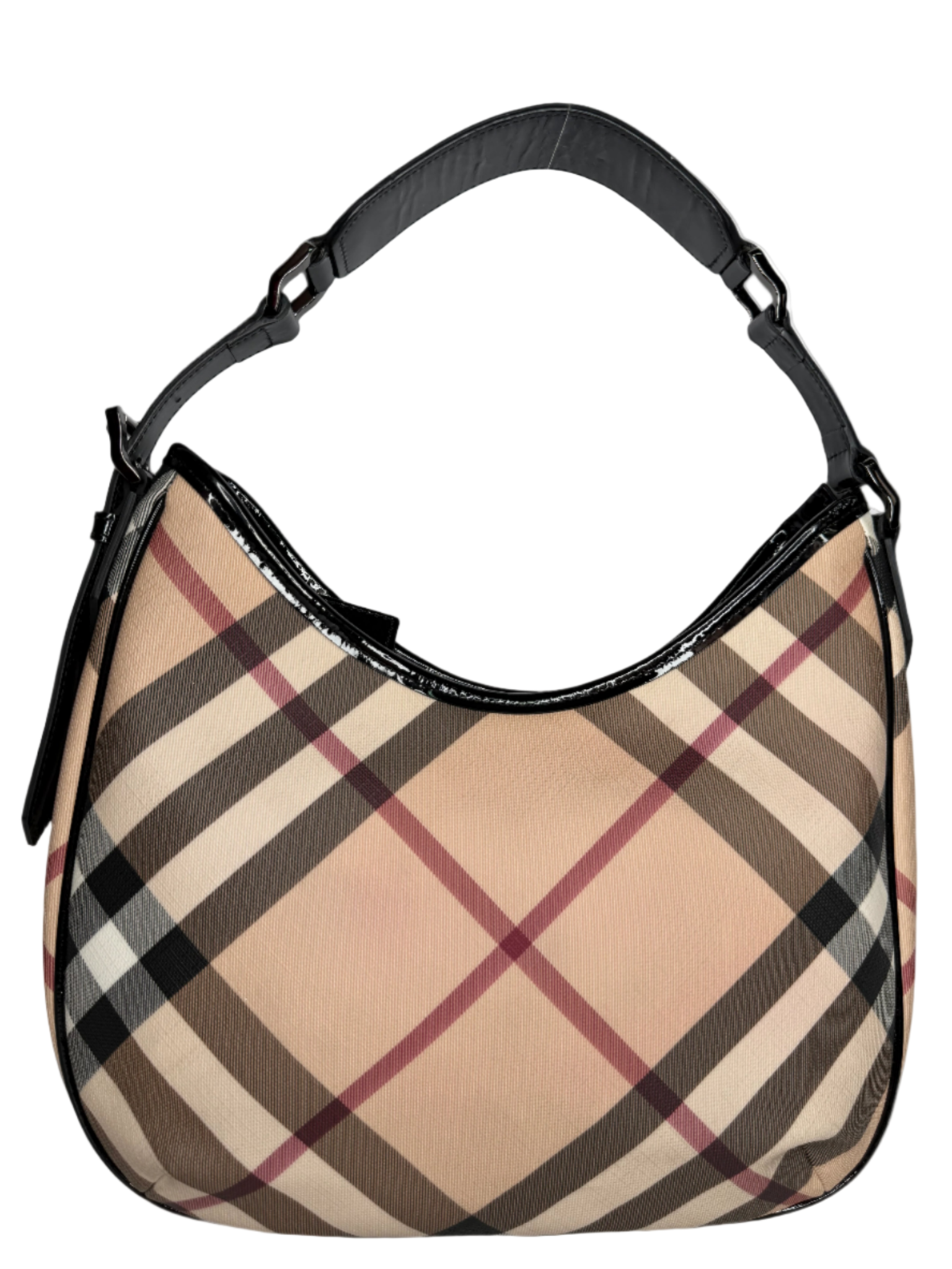 Burberry Beige/Black Nova Check PVC and Patent Leather Barton Hobo