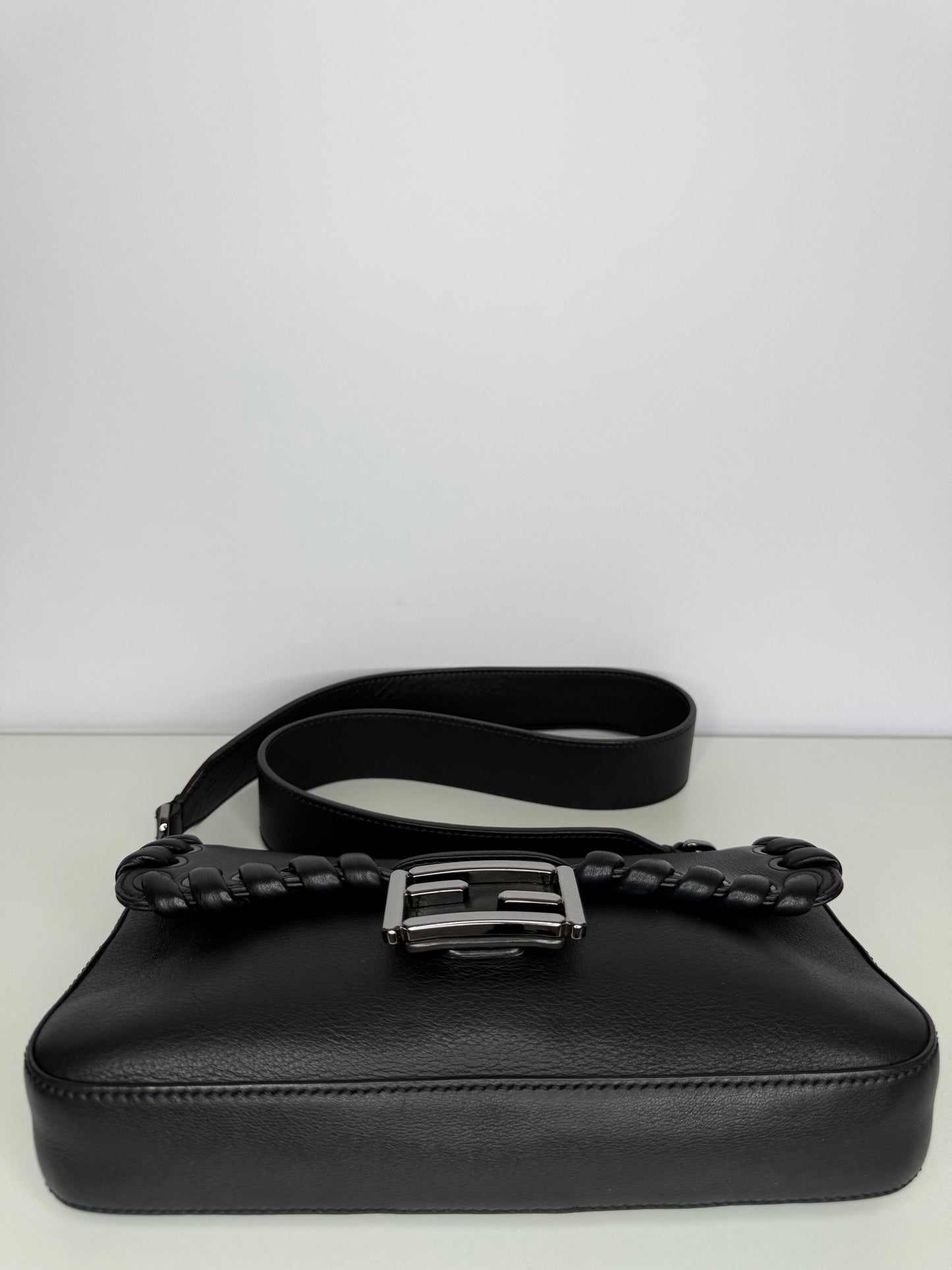 Fendi Baguette Whipstitch Black Leather