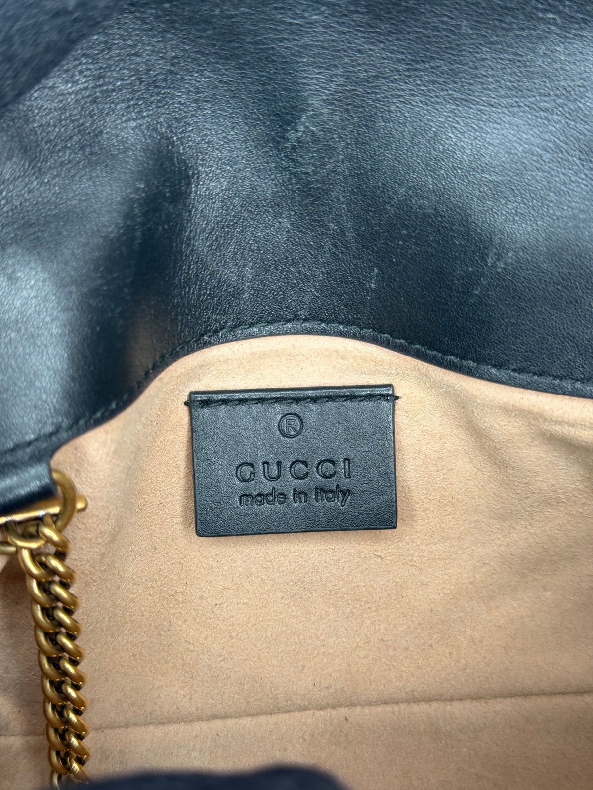 Gucci Black Calfskin Matelasse Super Mini GG Marmont Shoulder Bag