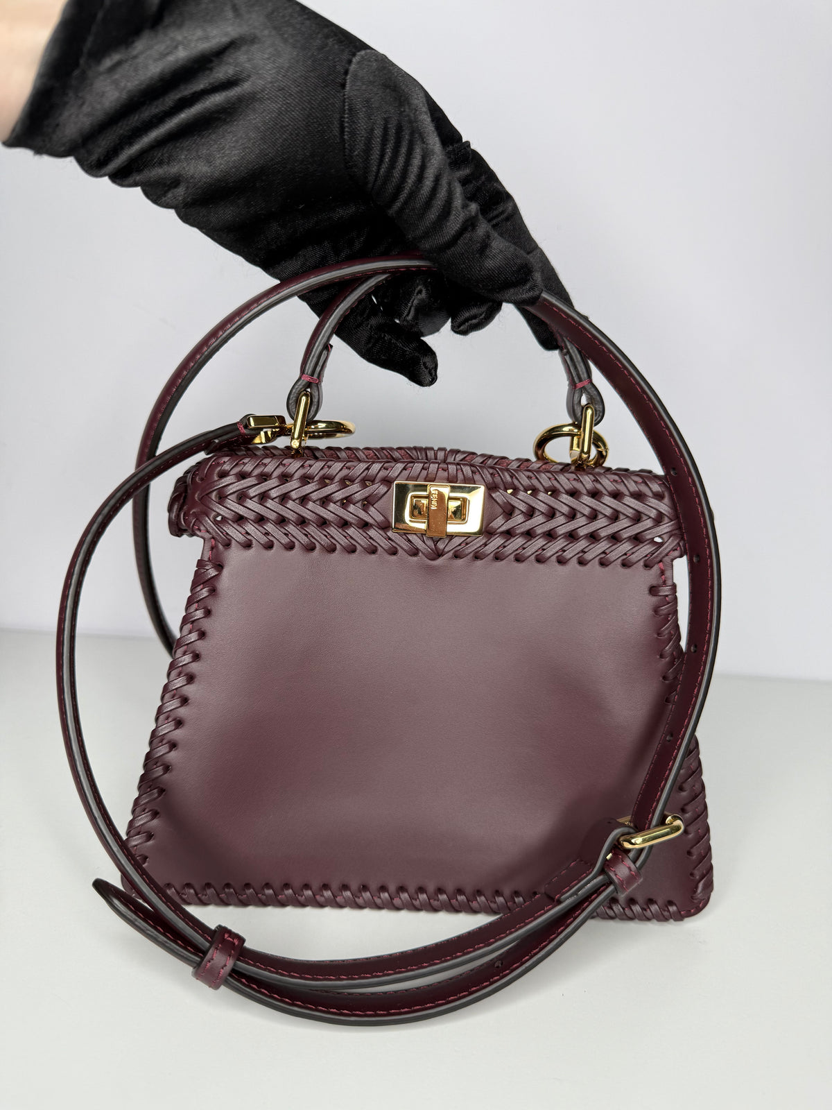 Fendi Peekaboo ISeeU Petite Burgundy Interlace Leather Bag
