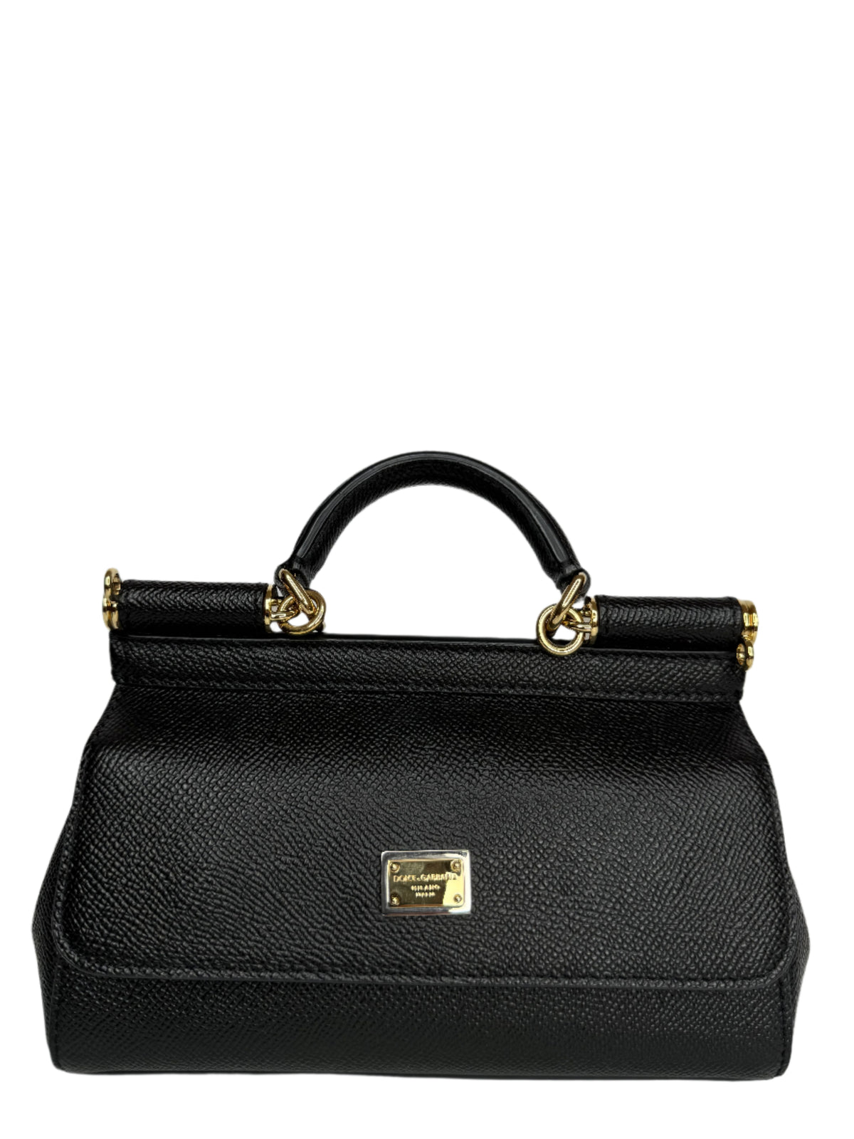 Dolce Gabbana Small Sicily Bag in Black Dauphine Calfskin Top Handle Bag