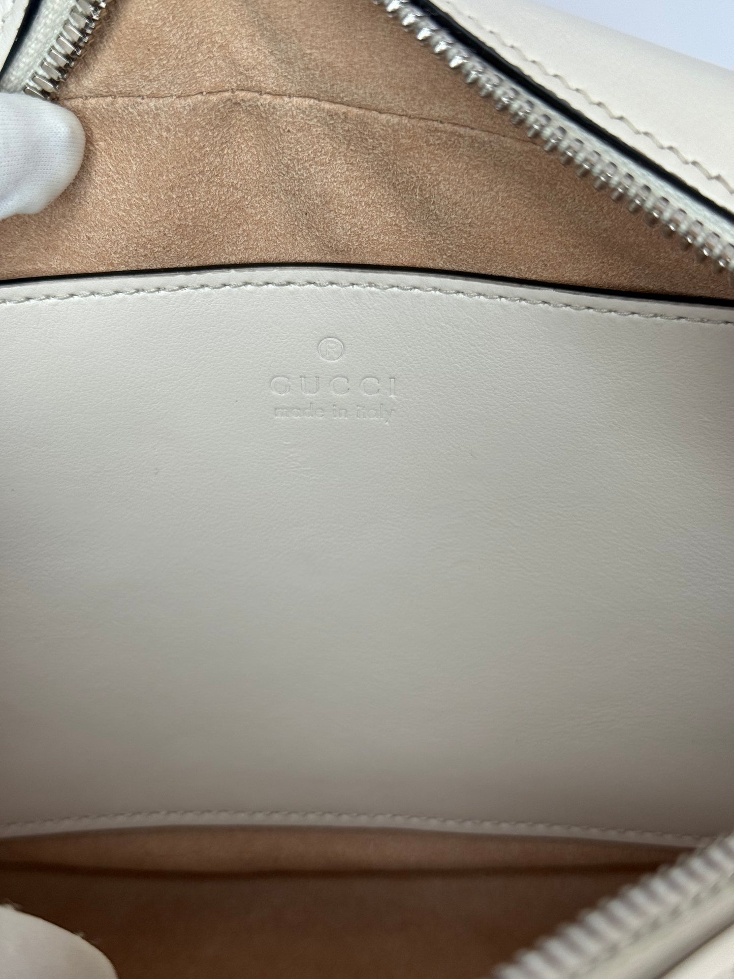 Gucci GG Marmont White Leather Small Camera Bag