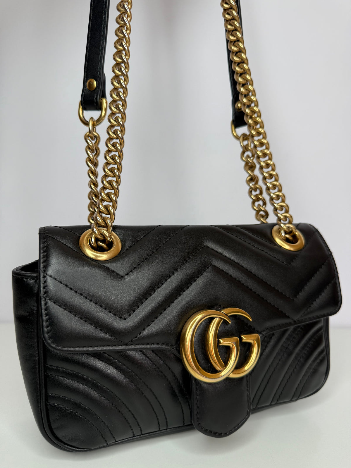 Gucci GG Marmont Small Matelassé Black Leather Shoulder Bag