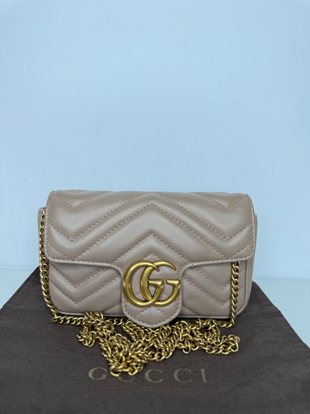 Gucci Calfskin Matelasse Super Mini GG Marmont Shoulder Bag Porcelain Rose