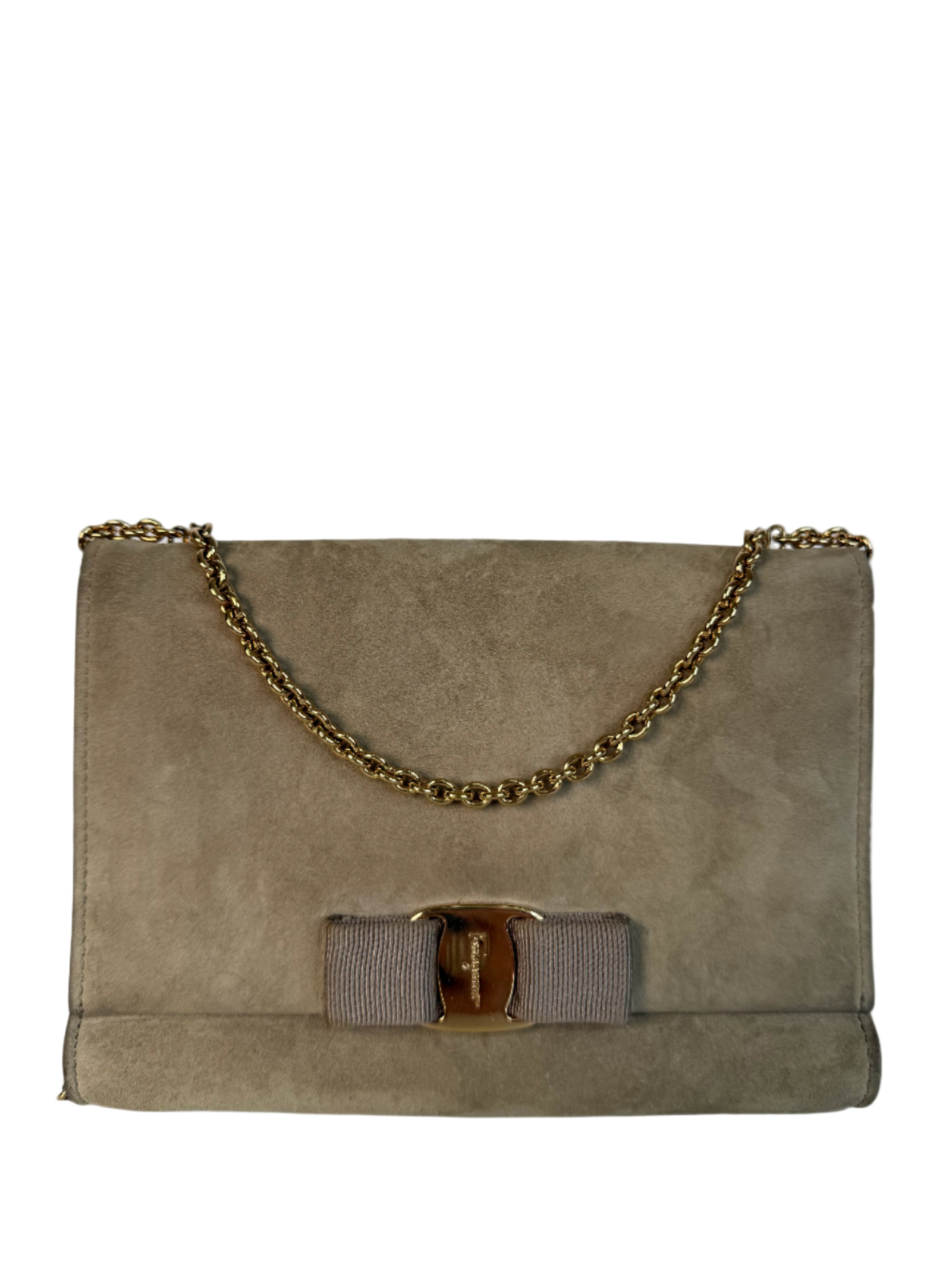 Salvatore Ferragamo Vara Bow Chain Crossbody Bag Suede