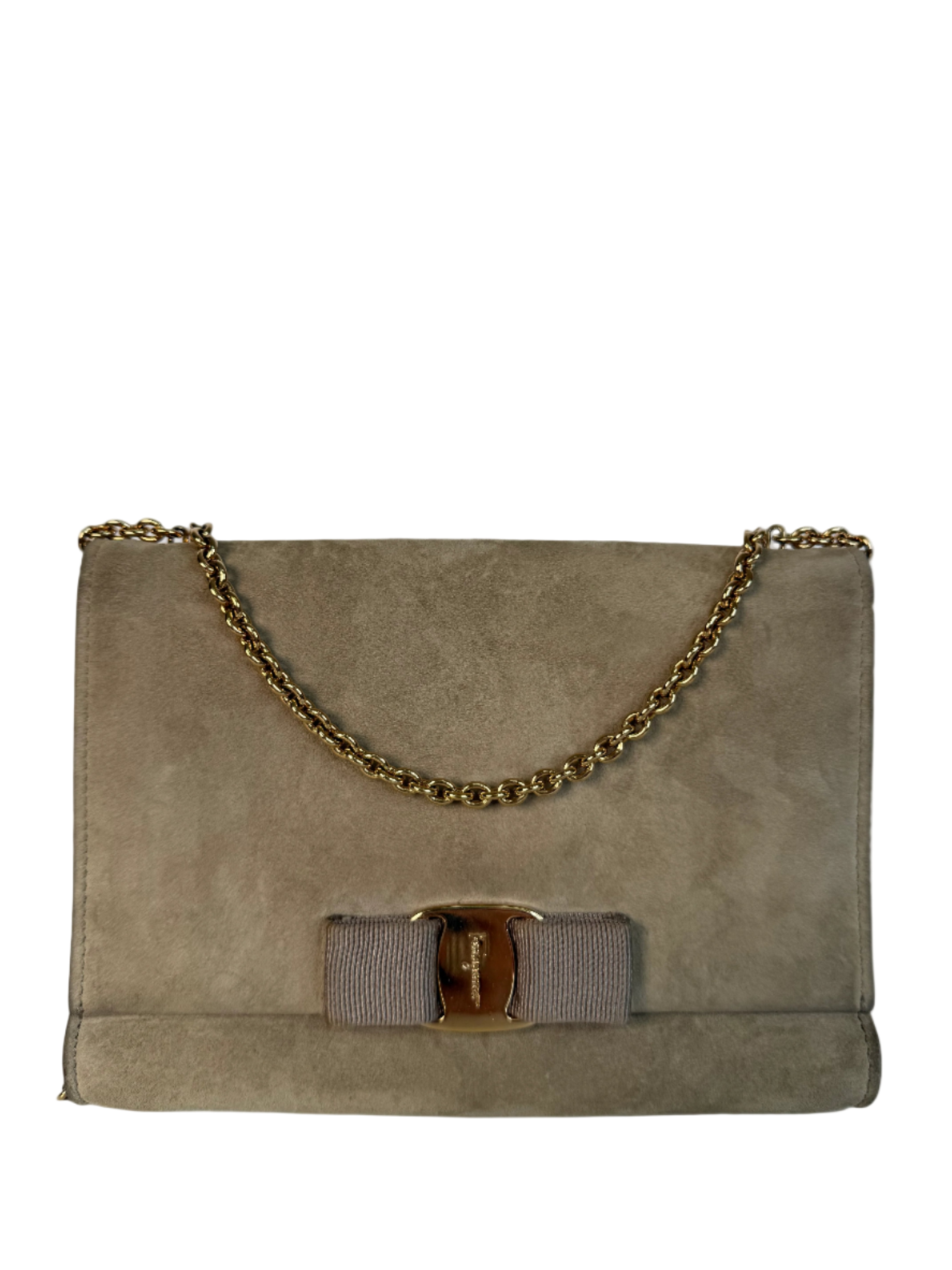 Salvatore Ferragamo Vara Bow Chain Crossbody Bag Suede