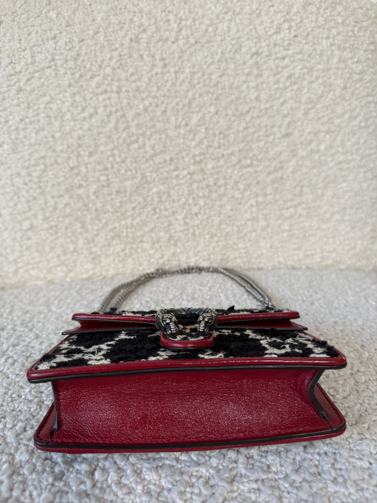 Gucci Red/Black GG Tweed Super Mini Dionysus Chain Bag