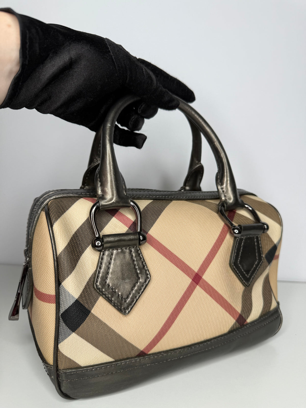Burberry Grey/Metallic Small Nova Check Bowling Bag