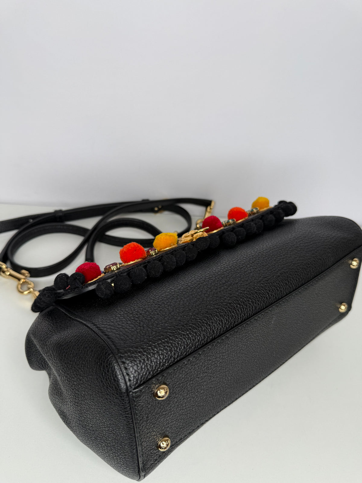 Dolce Gabbana Limited Edition  Embellished Medium Sicily Black Leather