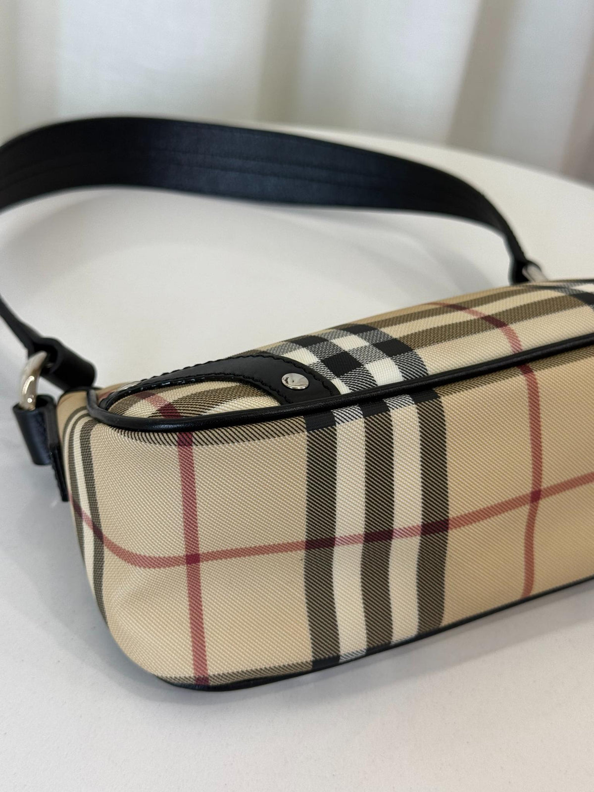 Burberry Black/Beige House Check PVC and Leather Pochette Bag