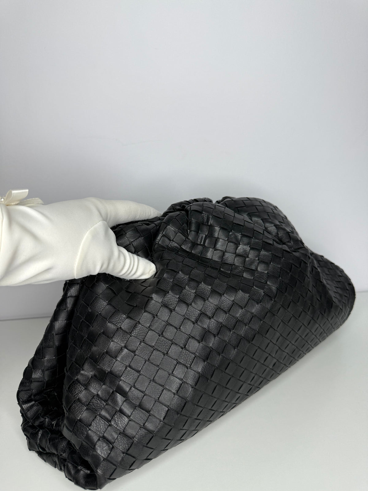 Bottega Veneta The Pouch Black Intrecciato Leather Clutch
