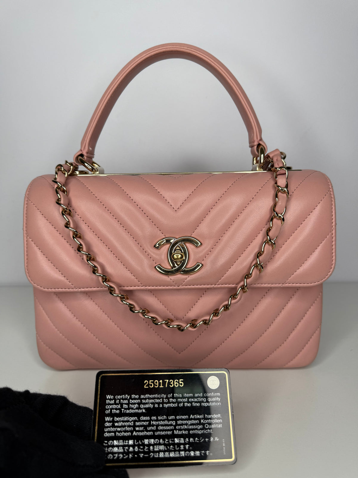 Chanel Small Trendy CC Light Pink Lambskin Chevron Quilted Top Handle Bag