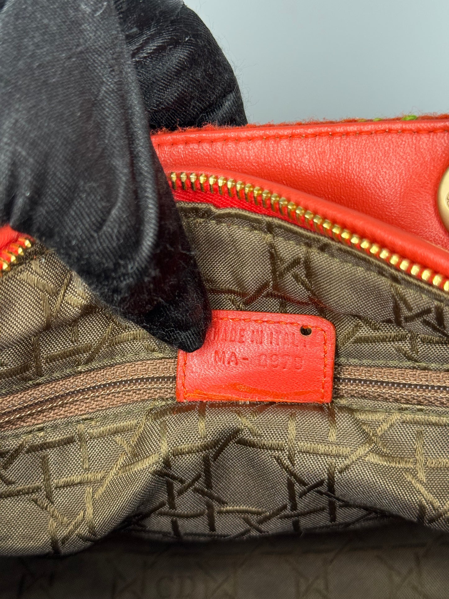 Christian Dior Vintage Orange Tweed Lady Dior Medium Bag