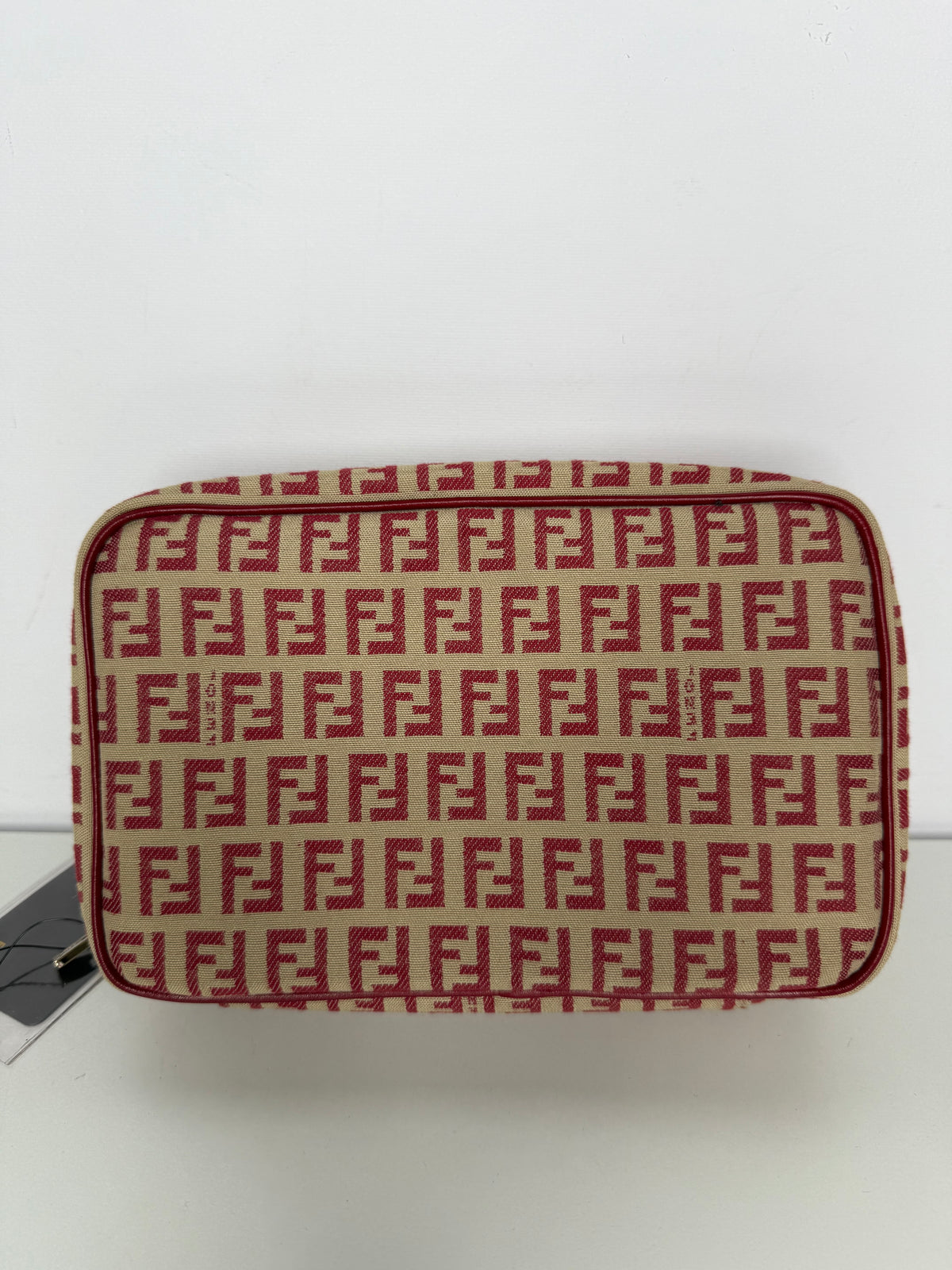 Fendi Beige and Red Zucchino Canvas Cosmetic Pouch