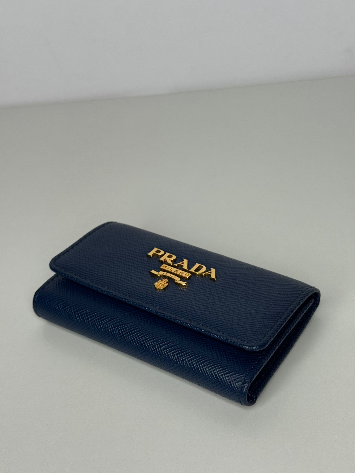 Prada Blue Saffiano Leather Snap Key Holder