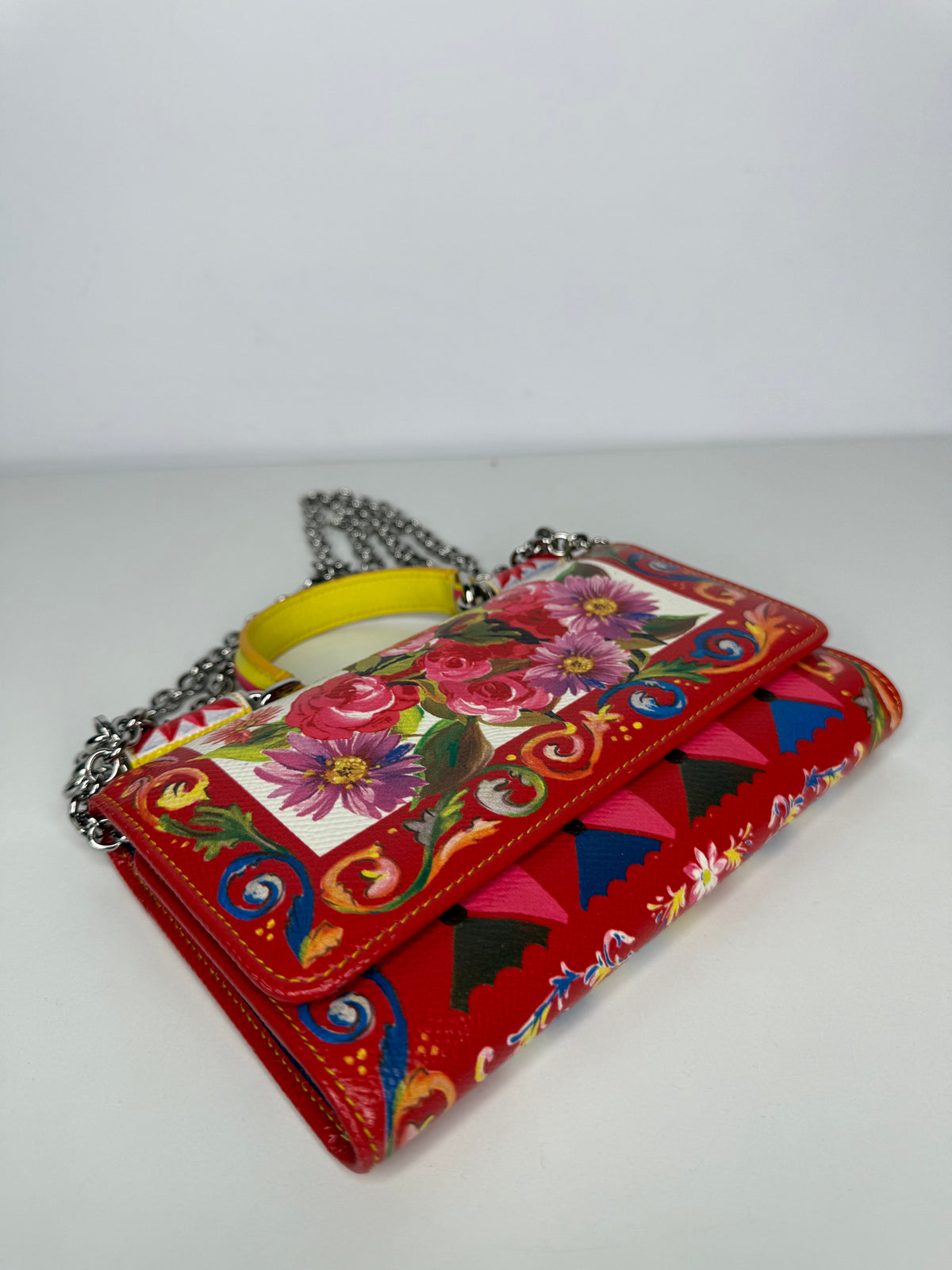 Dolce Gabbana Multicolor Printed Leather Miss Sicily Von Wallet on Chain