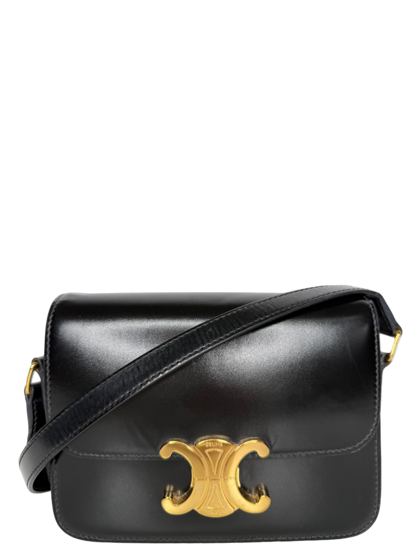 Celine Teen Triomphe Bag in Black Shiny Calfskin