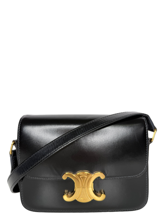 Celine Teen Triomphe Bag in Black Shiny Calfskin