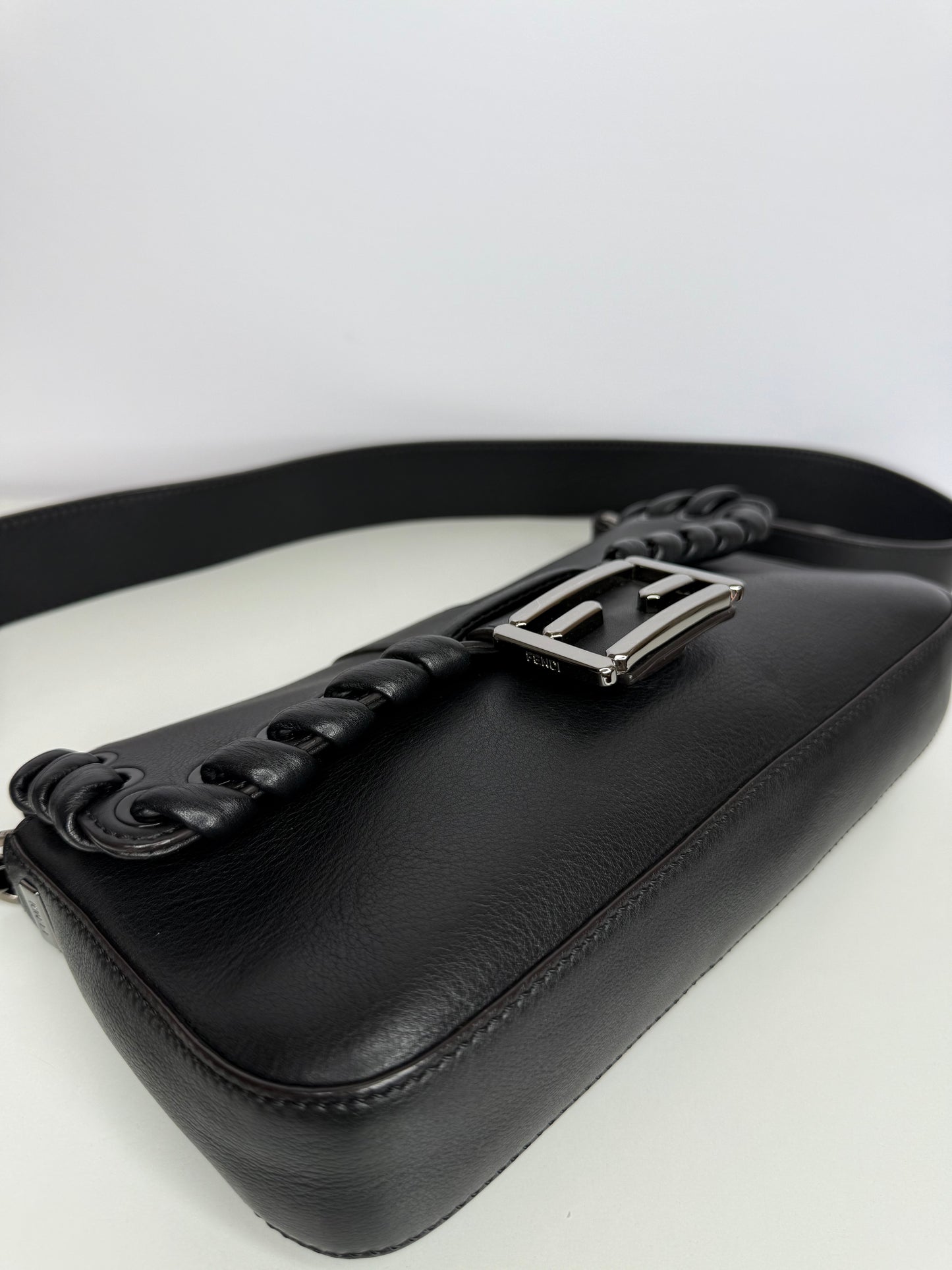 Fendi Baguette Whipstitch Black Leather