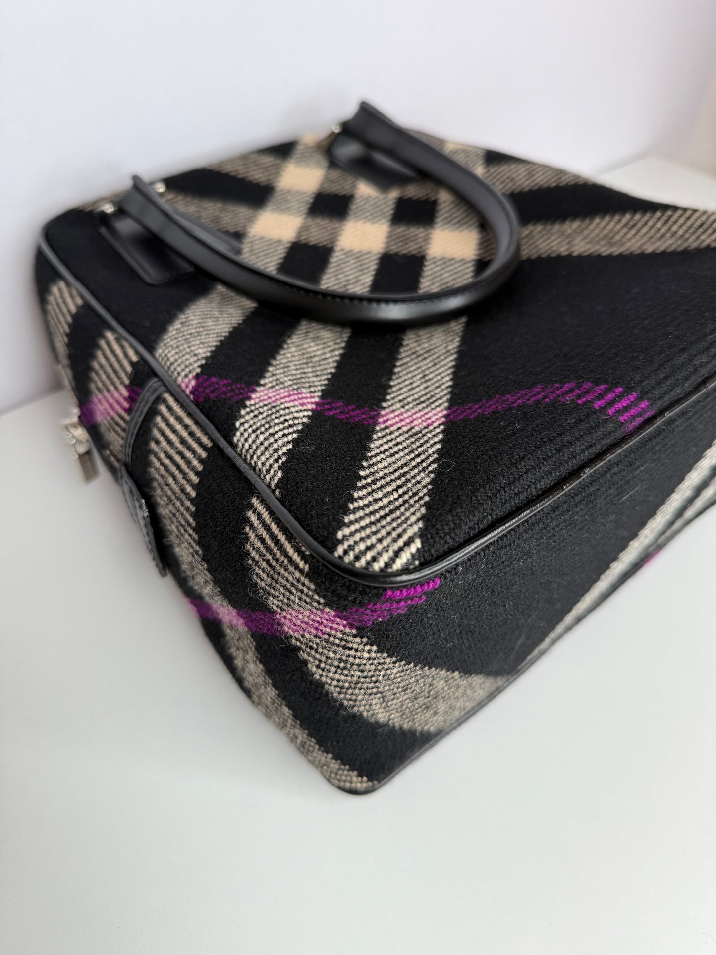 Burberry Black Plaid Wool Shoulder Bag