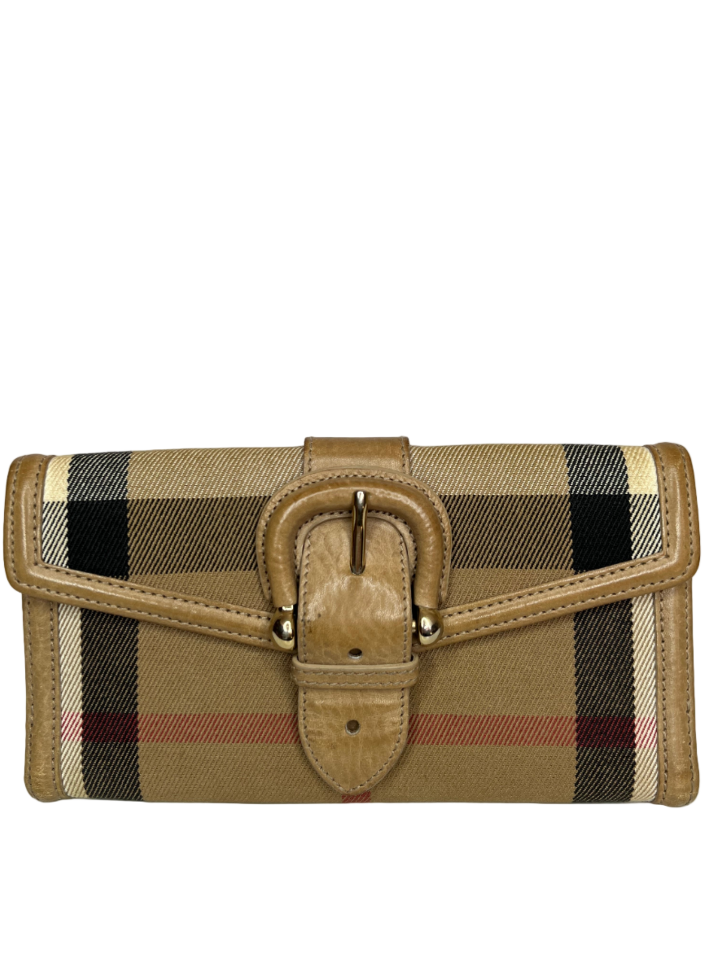 Burberry Beige Nova Check Canvas and Leather Buckle Flap Wallet