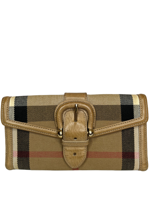 Burberry Beige Nova Check Canvas and Leather Buckle Flap Wallet