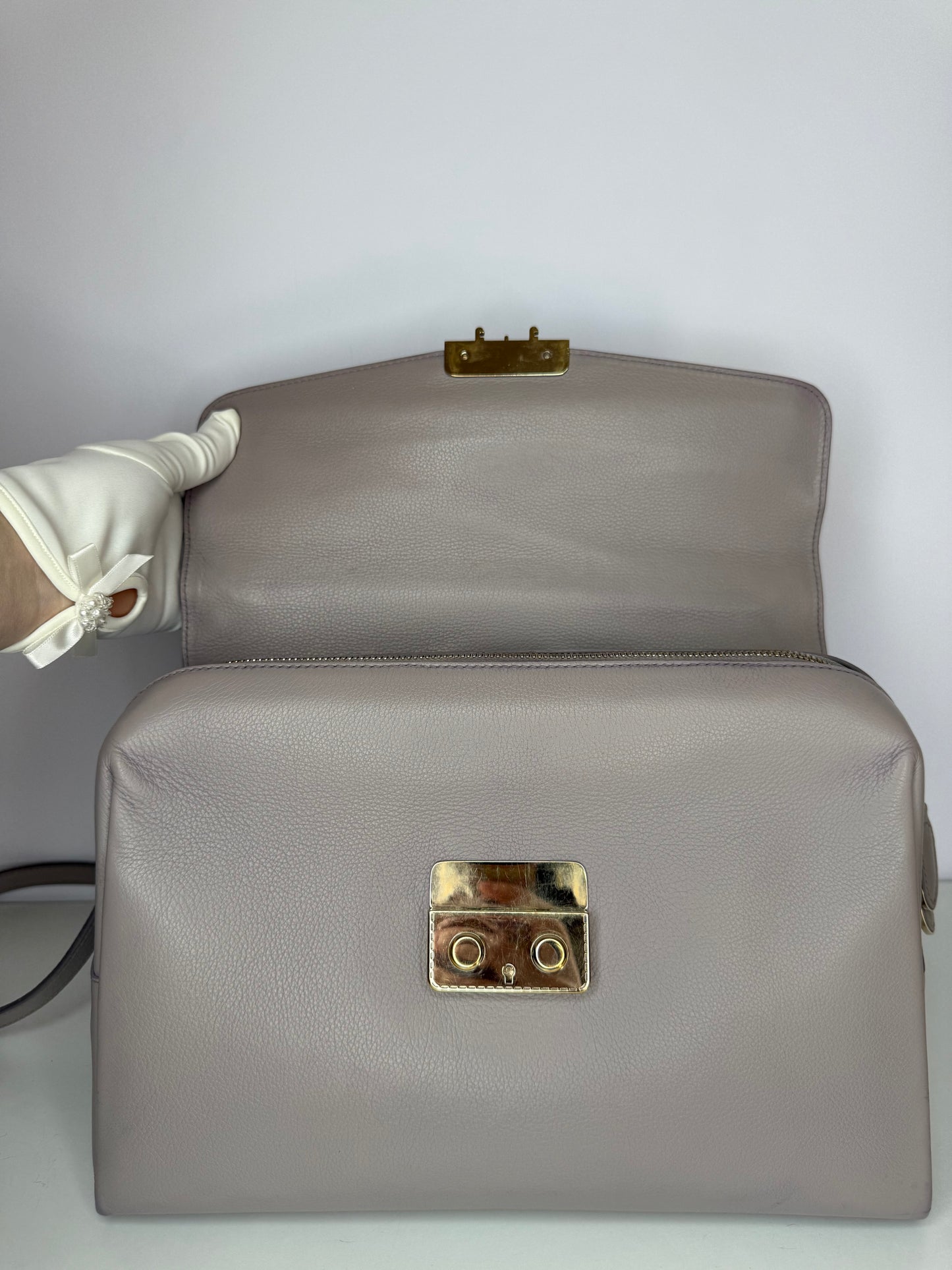 Christian Dior Grey Leather New Lock Top Handle Bag