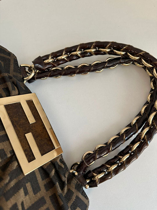 Fendi Tobacco Zucca Print Canvas Small Mia Tote Bag