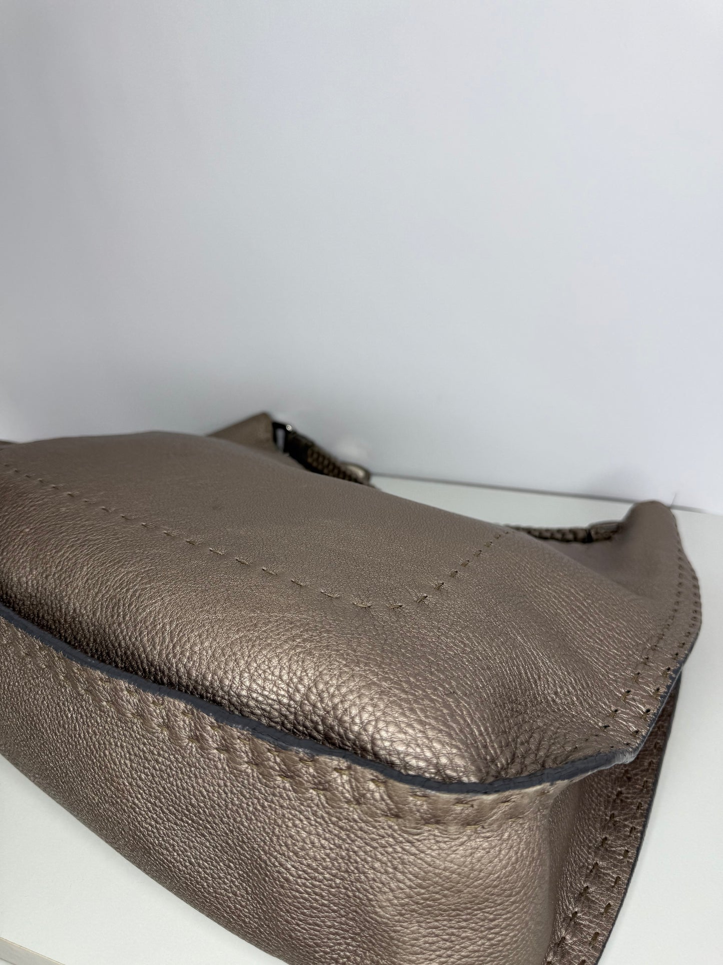 Fendi Pewter Selleria Textured Hobo Bag