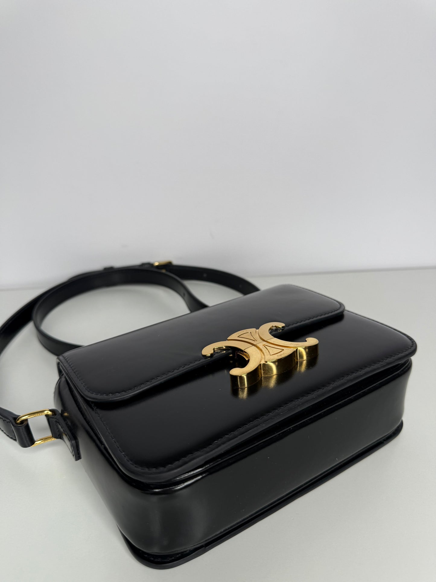 Celine Teen Triomphe Bag in Black Shiny Calfskin