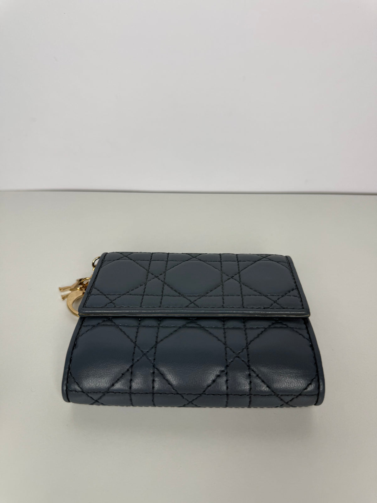 Christian Dior Lady Dior Lotus Wallet Deep Blue Cannage Lambskin