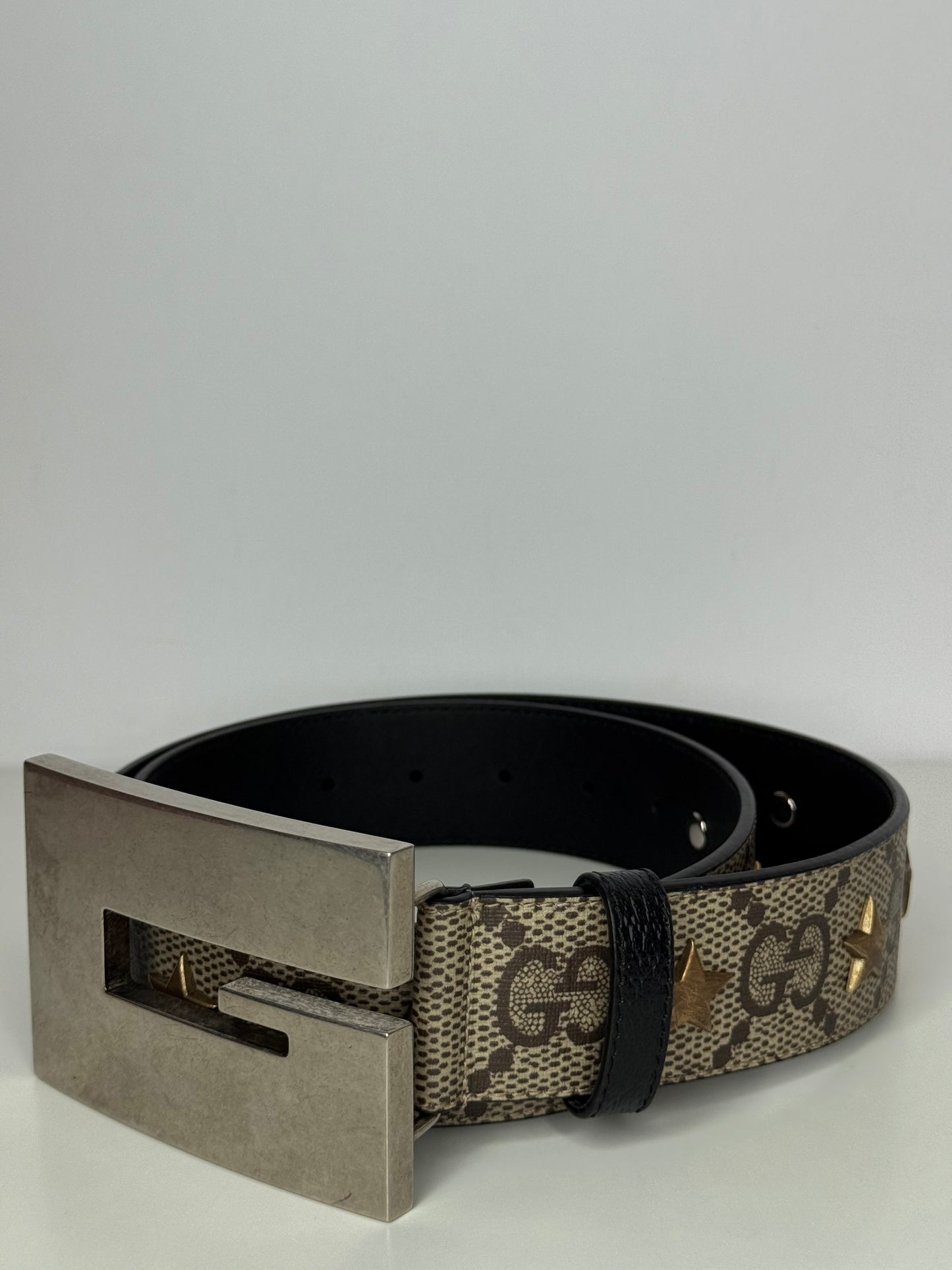 Gucci Star Wide Belt With Square G In Beige
