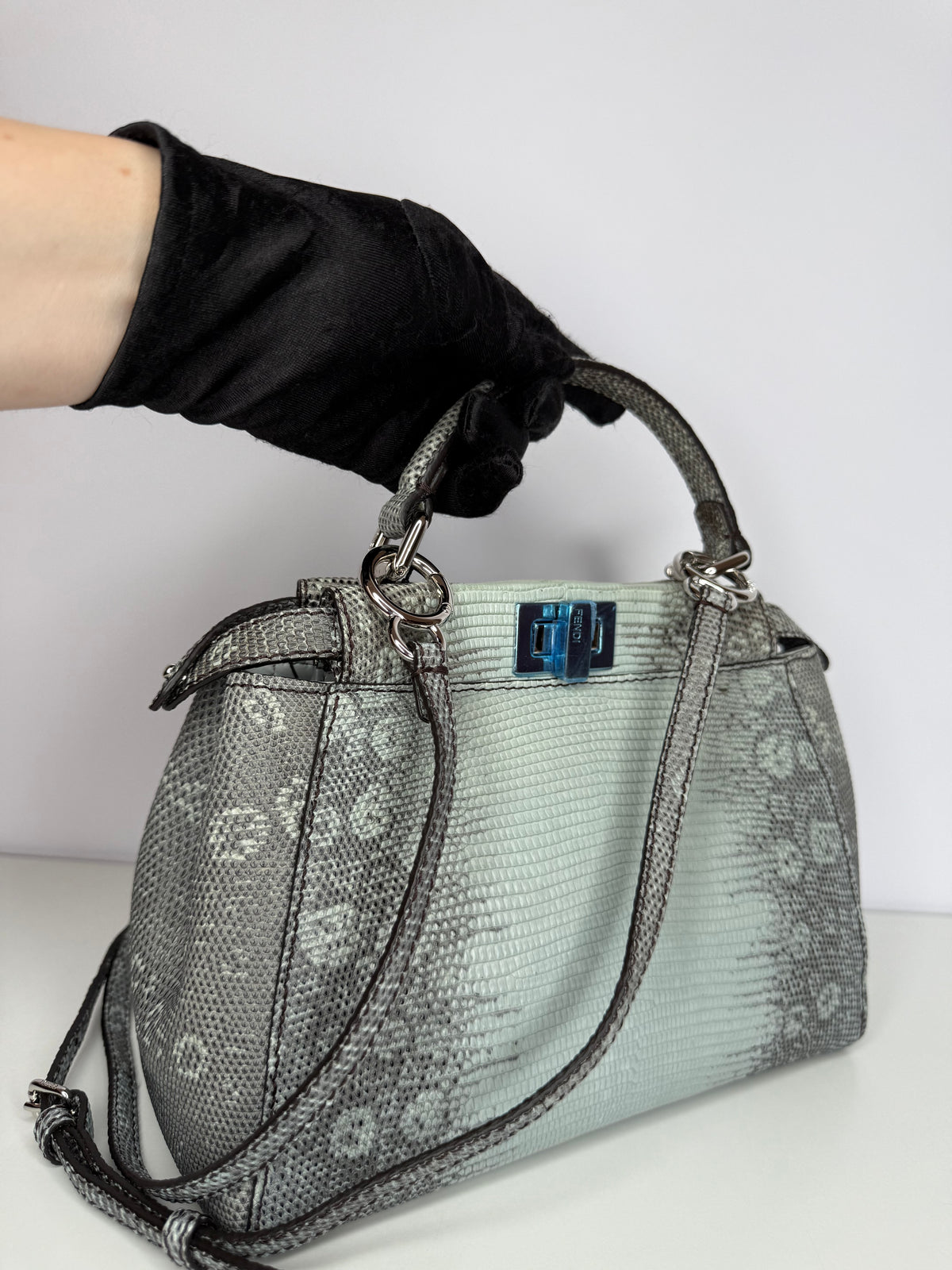 Fendi Iconic Peekaboo Mini Blue Gradient Lizard Skin Bag