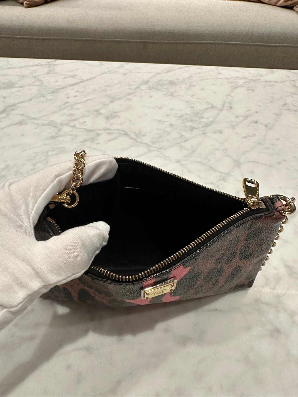 Dolce Gabbana Leopard Coated Canvas Mini Pochette