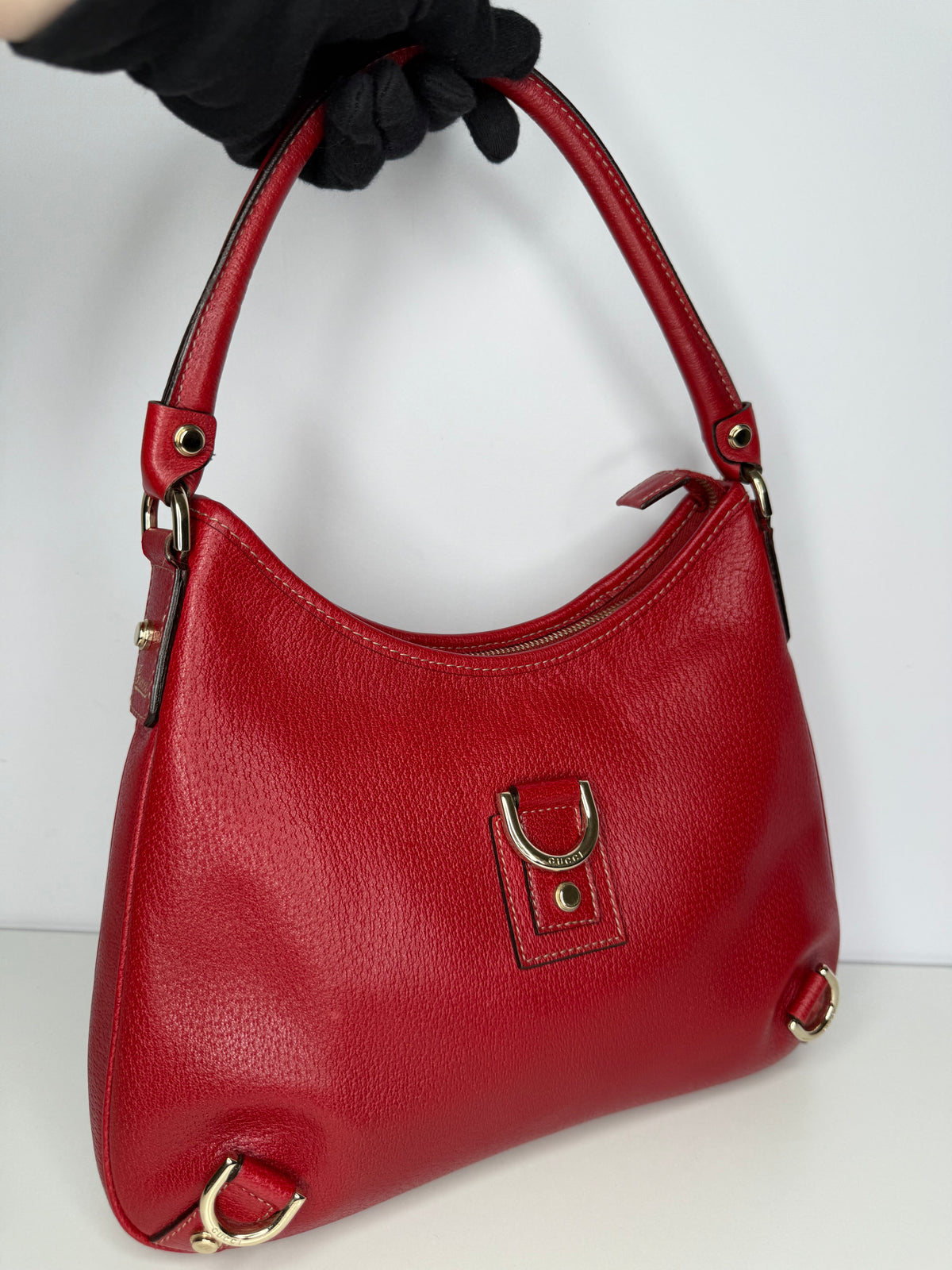 Gucci Red Leather Abbey D Ring Hobo Bag