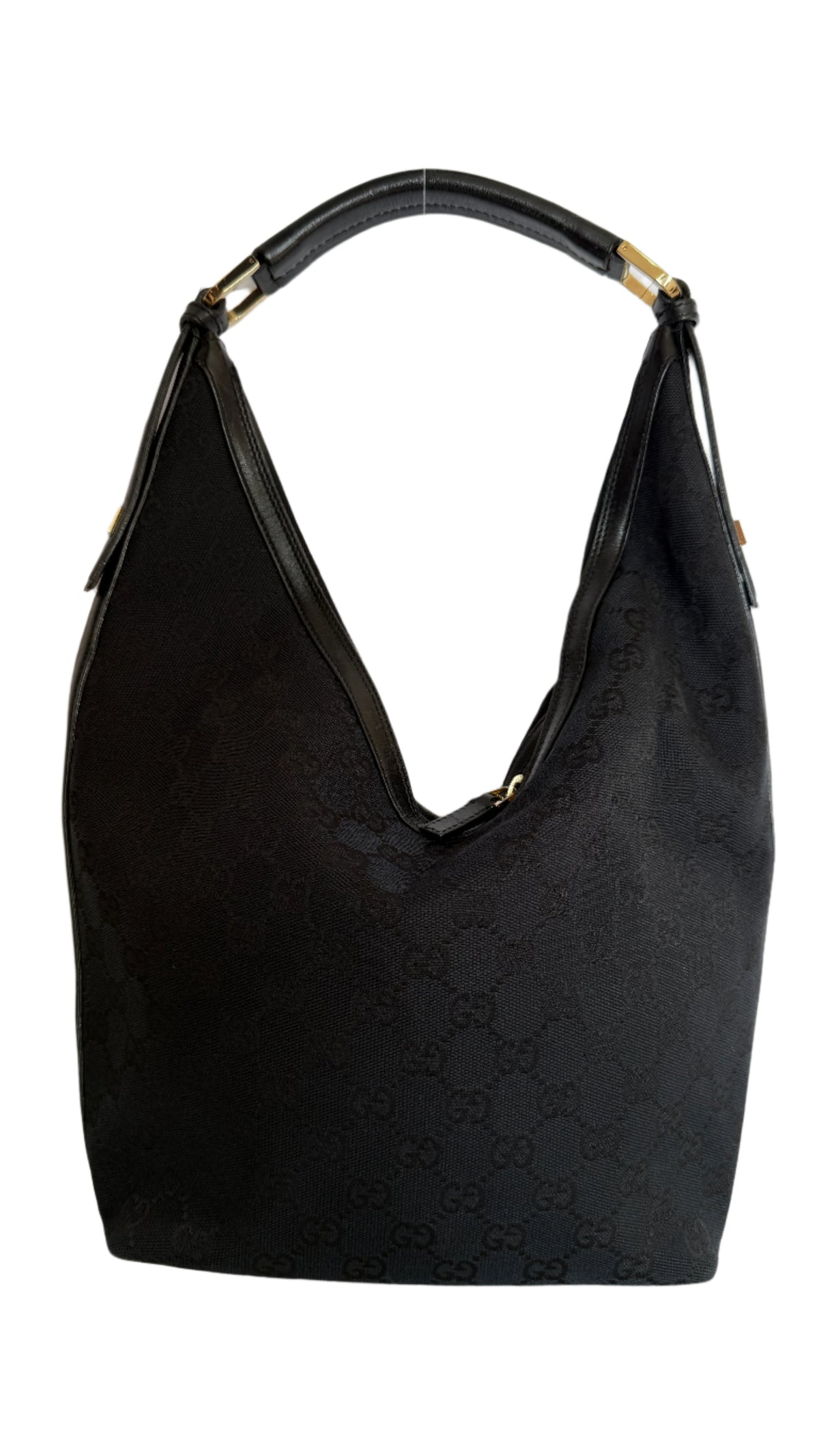 Gucci One Shoulder Bag Black GG Canvas Hobo Bag