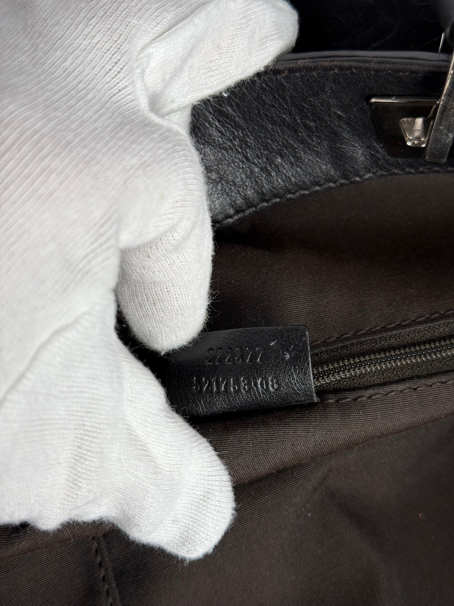 Gucci Black Embossed Leather Horsebit Tote Bag