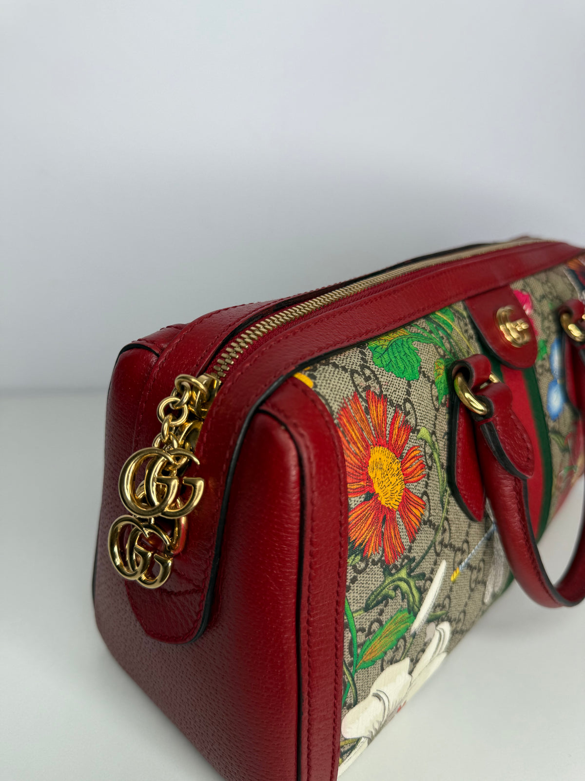 Gucci Ophidia Flora GG Coated Canvas Boston Bag