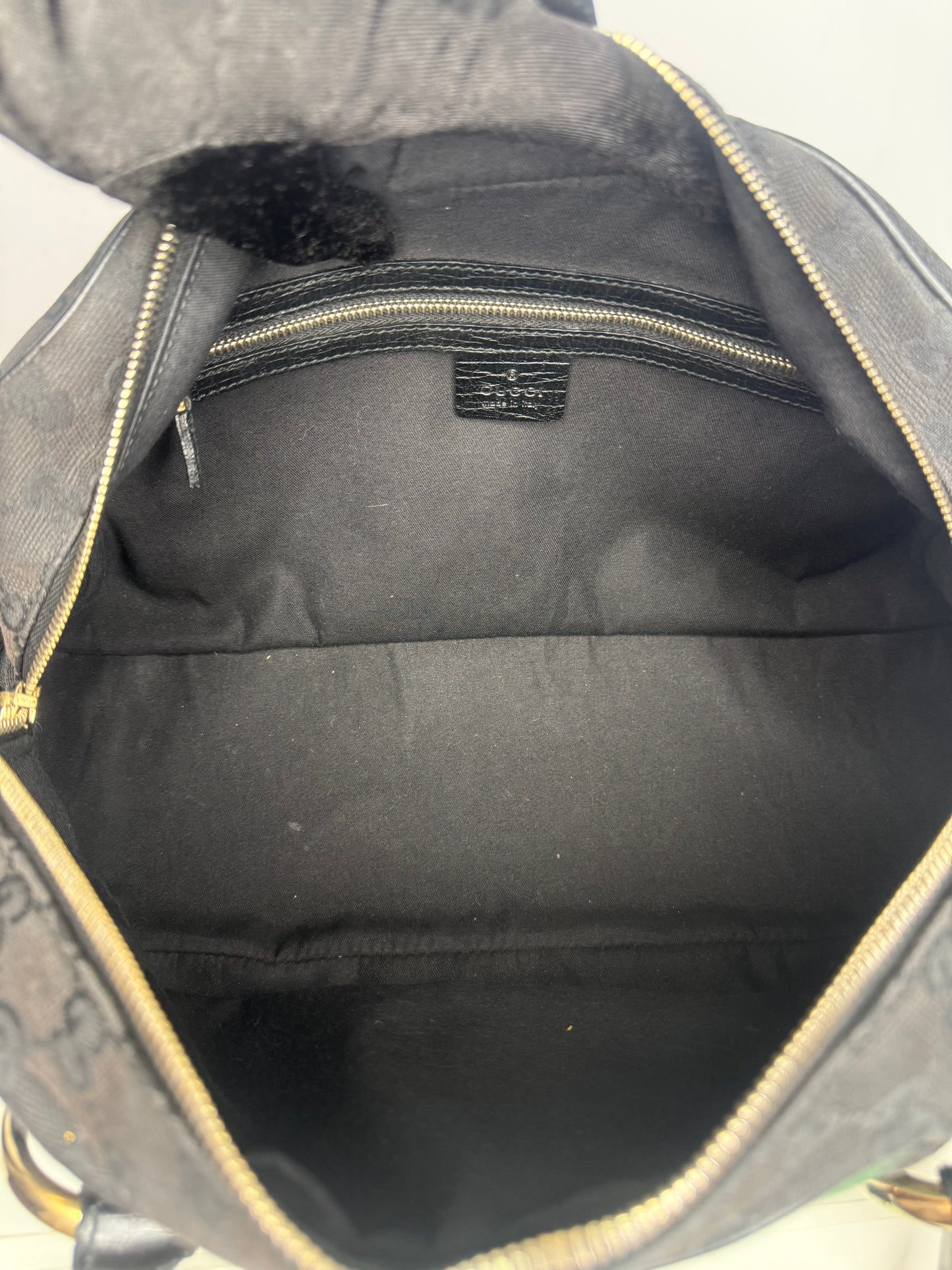 Gucci Black GG Canvas and Leather Web Horsebit Satchel
