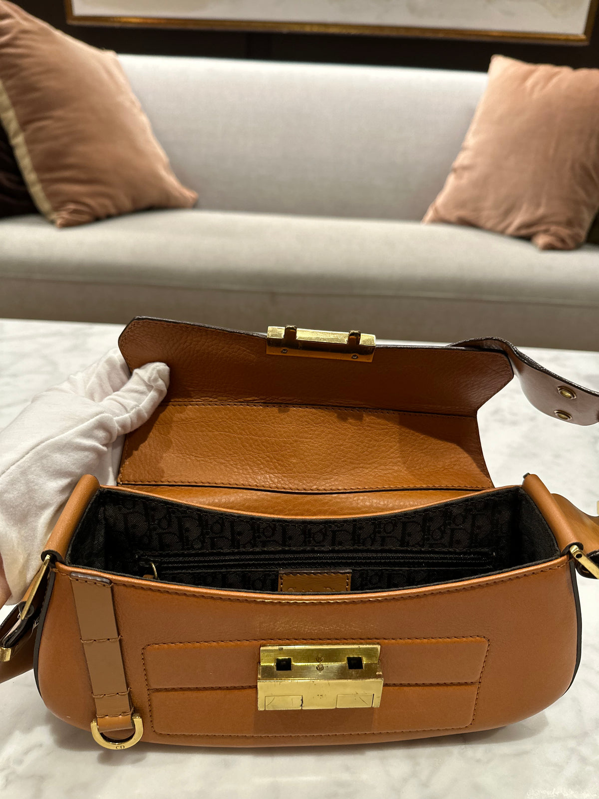 Christian Dior Street Chic Columbus Tan Leather Shoulder Bag