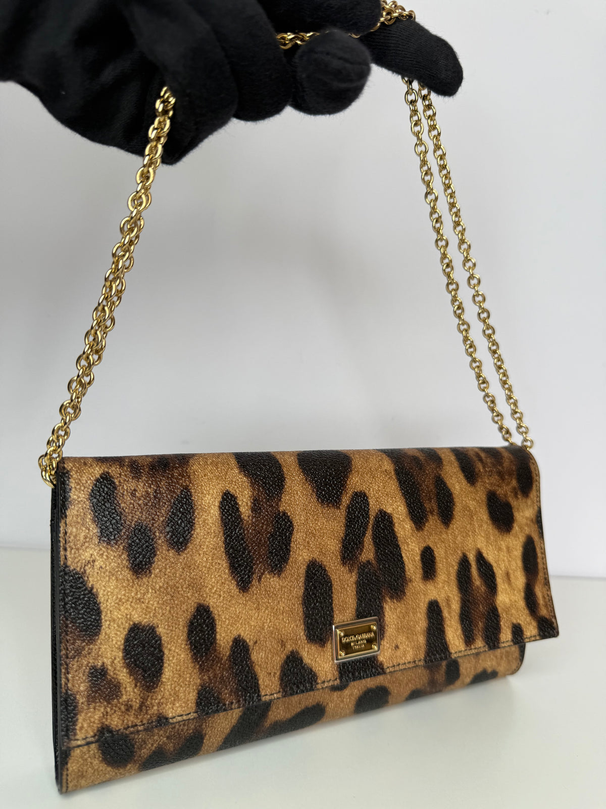 Dolce Gabbana Leopard Print Flap Wallet on Chain