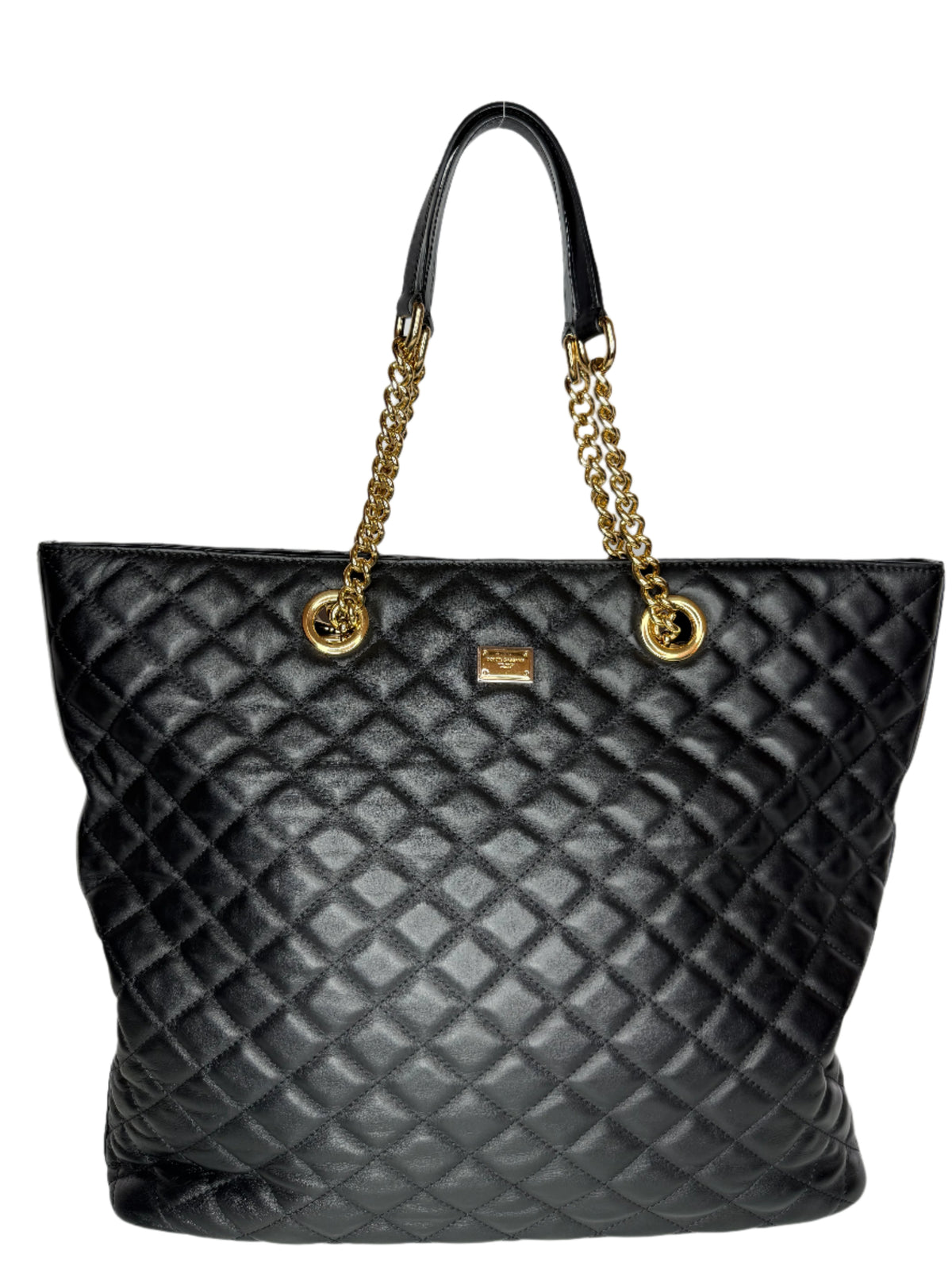Dolce Gabbana Black Calfskin Quilted Tote Bag