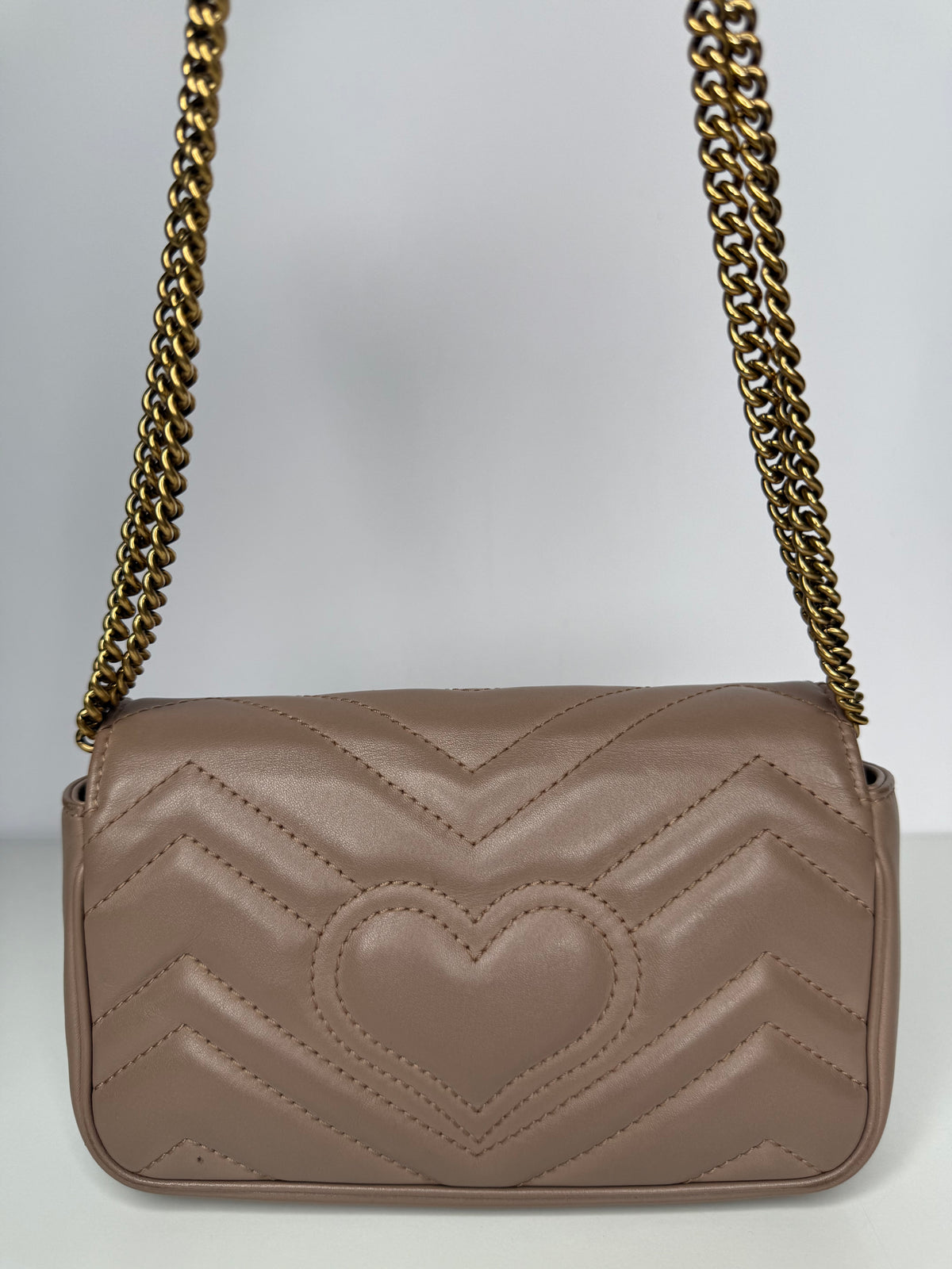 Gucci Calfskin Matelasse Super Mini GG Marmont Shoulder Bag Porcelain Rose