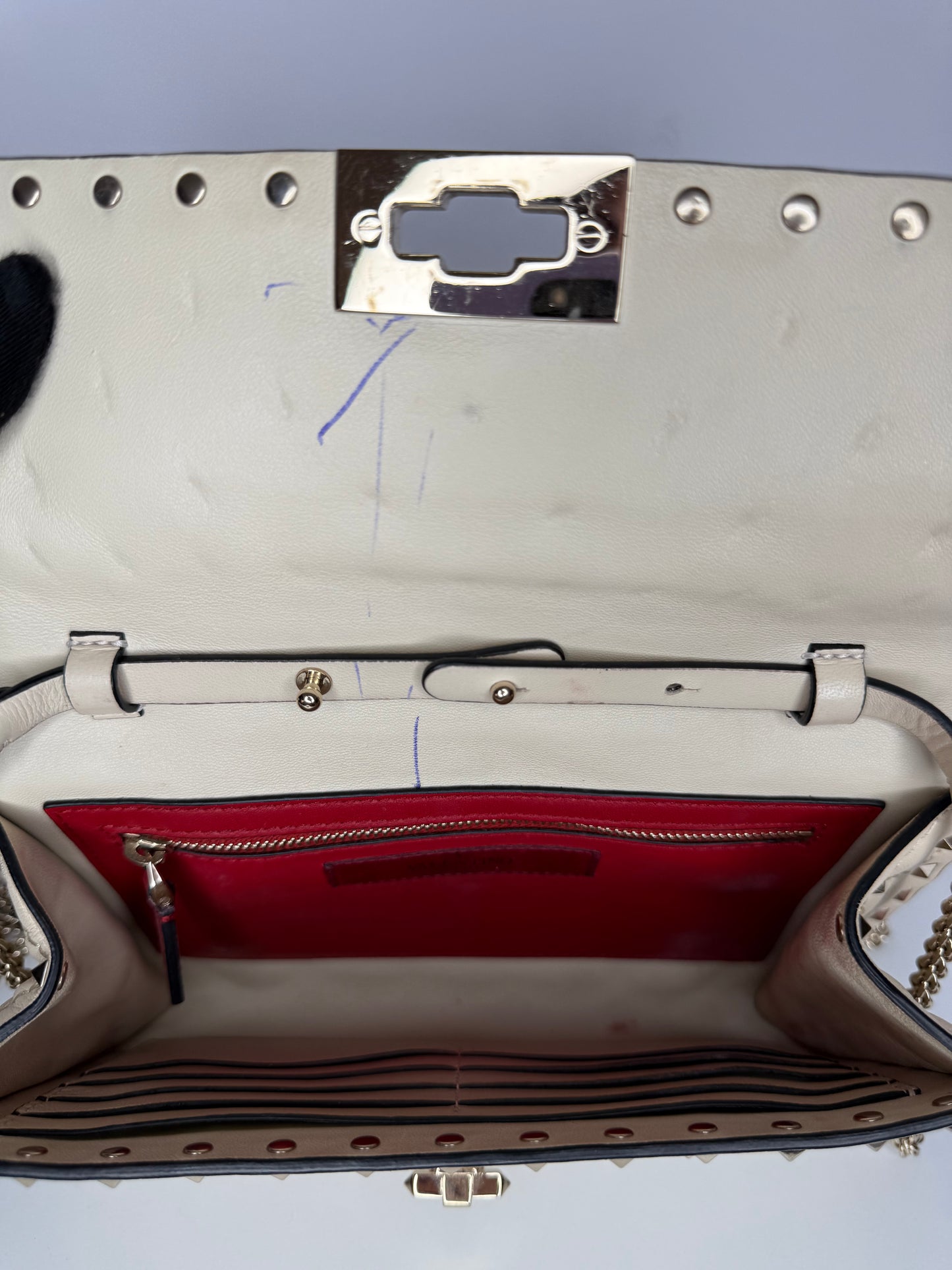 Valentino Ivory Leather Rockstud Spike Shoulder Flap Bag