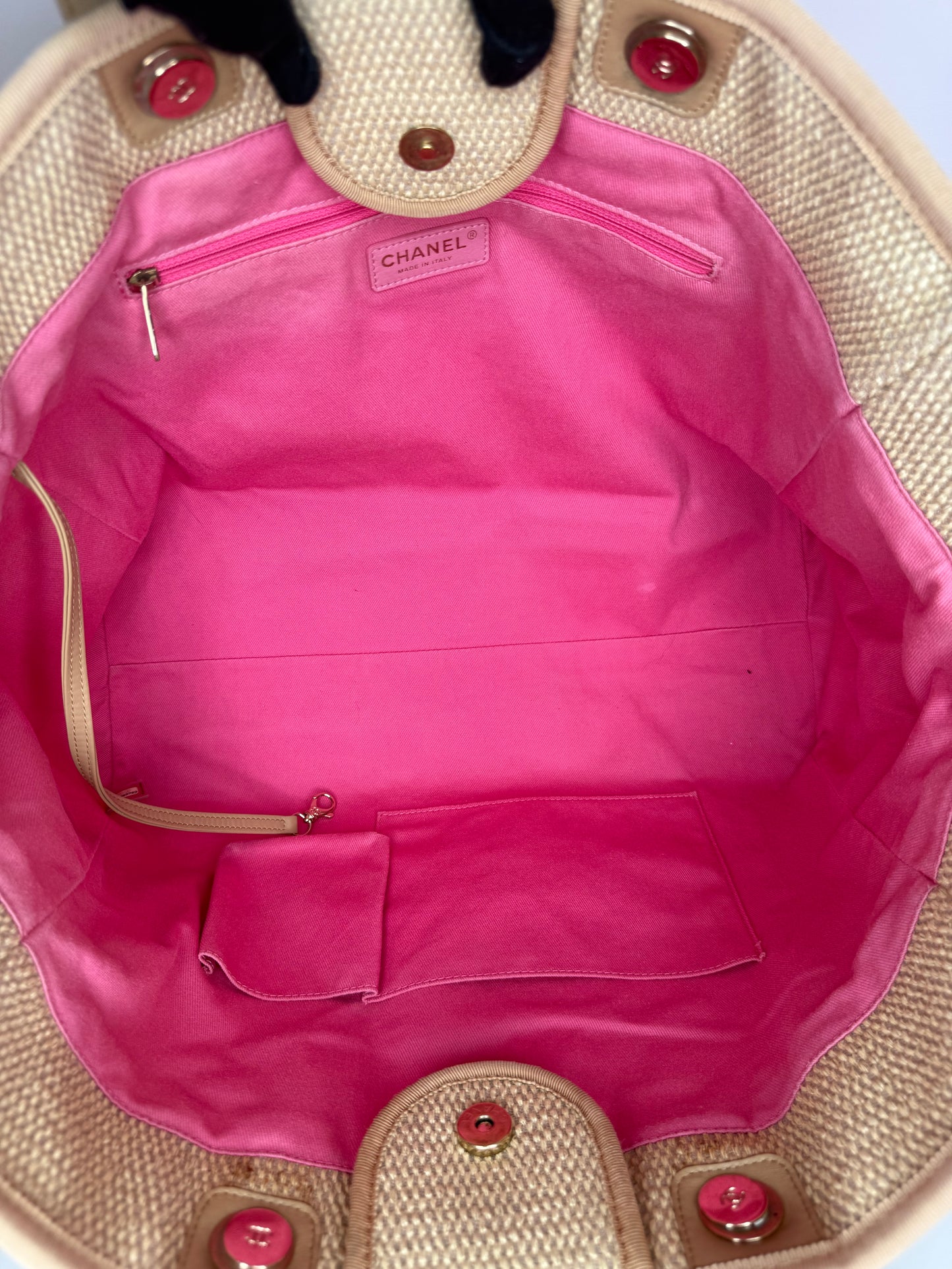 Chanel Large Striped Raffia Deauville Shopping Tote Bag