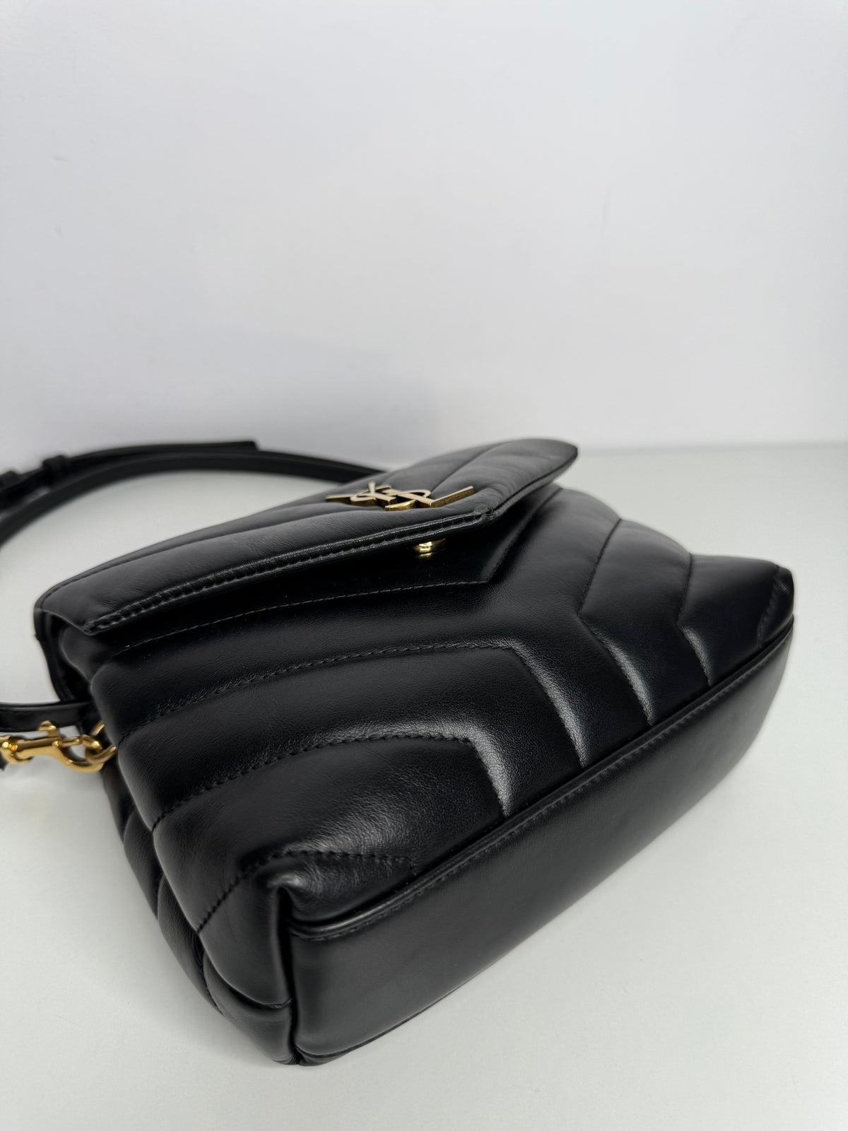 Saint Laurent Calfskin Quilted Monogram Toy Loulou Crossbody Bag Black