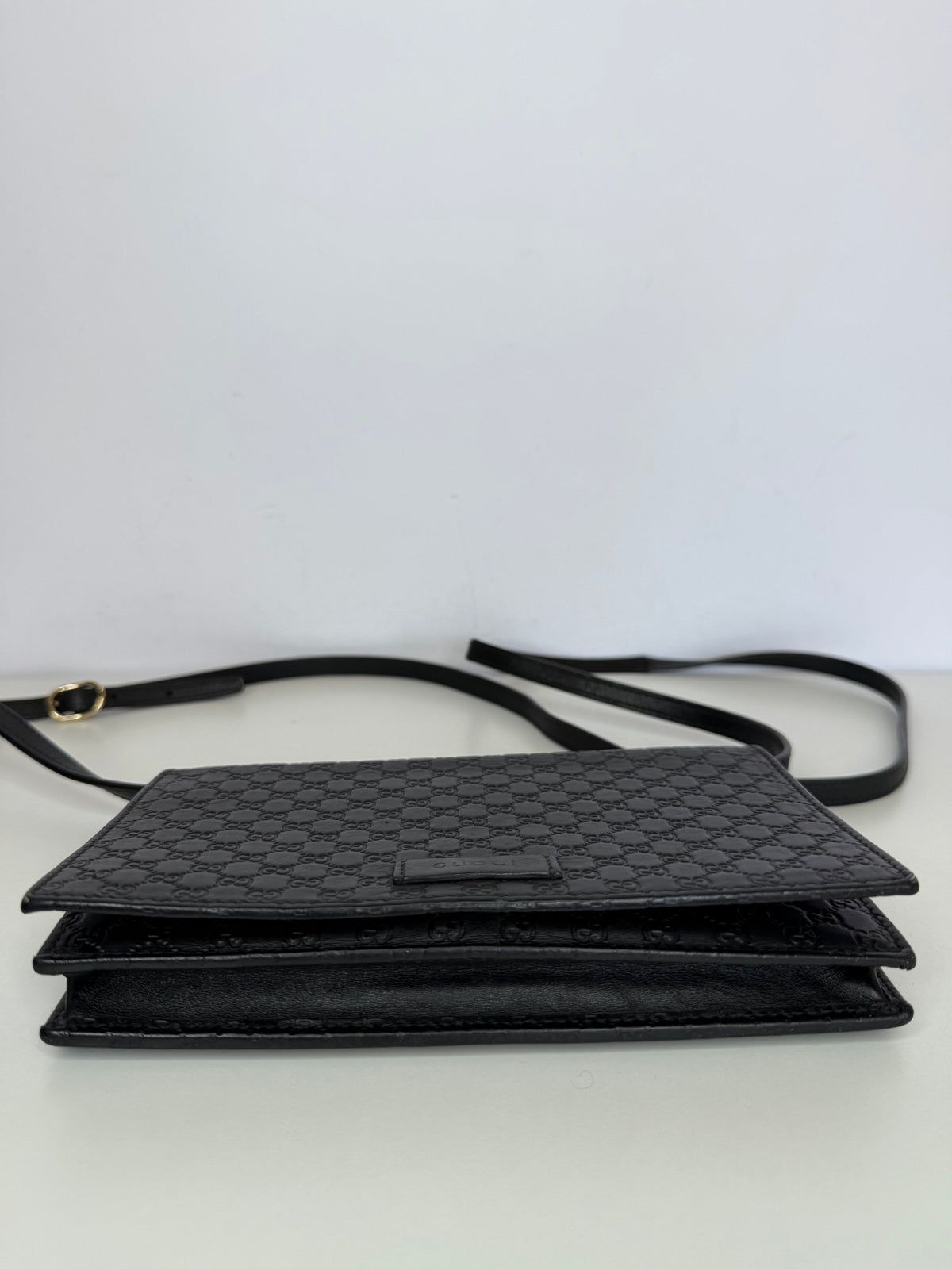 Gucci Black Microguccissima Wallet on Strap Crossbody Bag