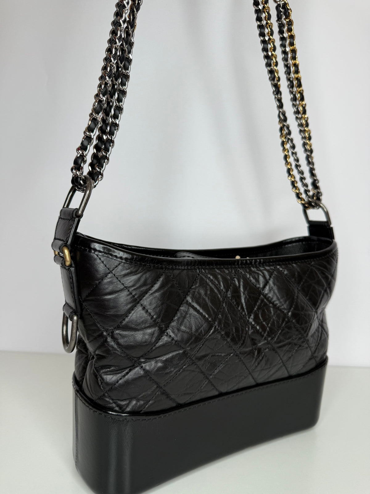 Chanel Black Quilted Aged Leather Gabrielle Hobo Bag